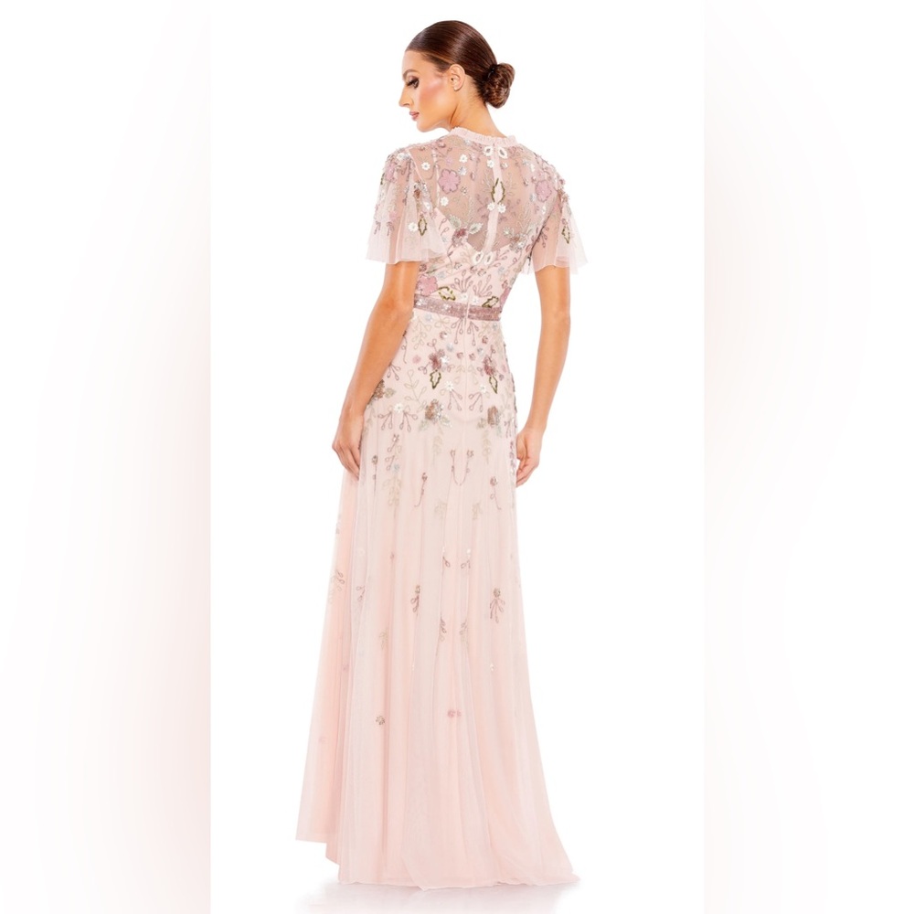 Embellished high neck butterfly sleeve gown - Picture 2 of 9
